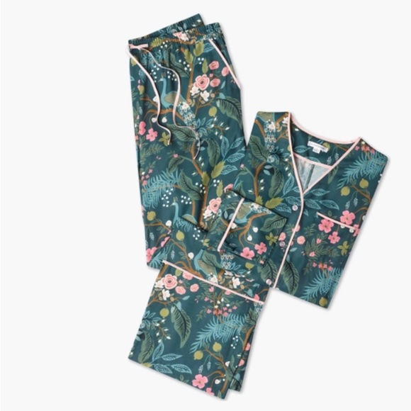summersalt Other - Summersalt x Rifle Paper Co Cloud 9 Silky Emerald Peacock Complete Pajama Set LG
